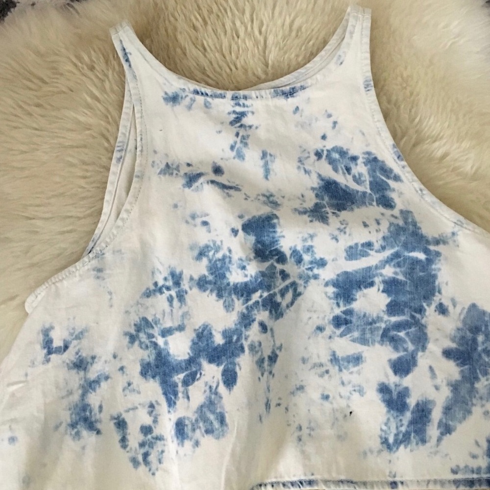 blue and white tie die shirt